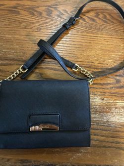 Calvin Klein Black Saffiano Small Crossbody Gold Hardware Magnetic, Detach Strap
