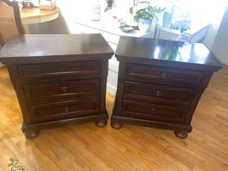 Pair of Dark Wood 2 Drawer Nightstands