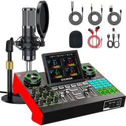 Podcast Microphone Bundle with Live Sound Board Audio Mixer, Podcast Equipment Bundle with 3.5mm Condenser Microphone(P15) for Pc/Phone Live Streaming
