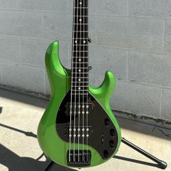 Music Man Stingray 5 String Bass Guitar HH Kiwi Green