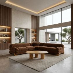 Sectional Sofa L Shape Brown Fabric, Oak legs finish, New Especial price 