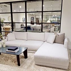 NEW Moe’s Home White Ivory Bouclé Sectional Sofa Couch Brand New In-Box Free Home Delivery, Kirkland Interior Designer Sale, Warehouse Prices