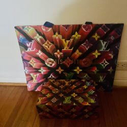 Louis Vuitton box  and large bag with multicoloured logo.  Empty.