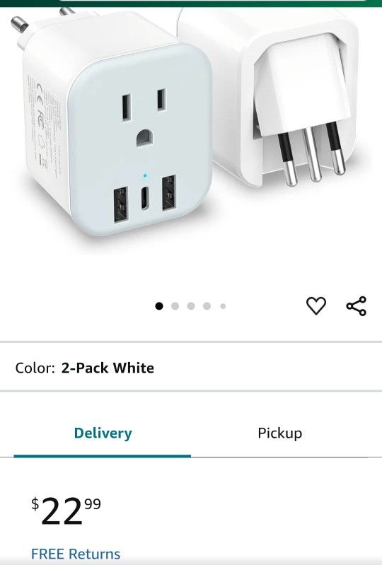 2 Pack European Travel Plug Adapter Foldable Type C/L 2 in 1 Europe Italy Power Plug Adapter with 3 USB (1 USB C Port) 1 AC Outlets Travel Essentials
