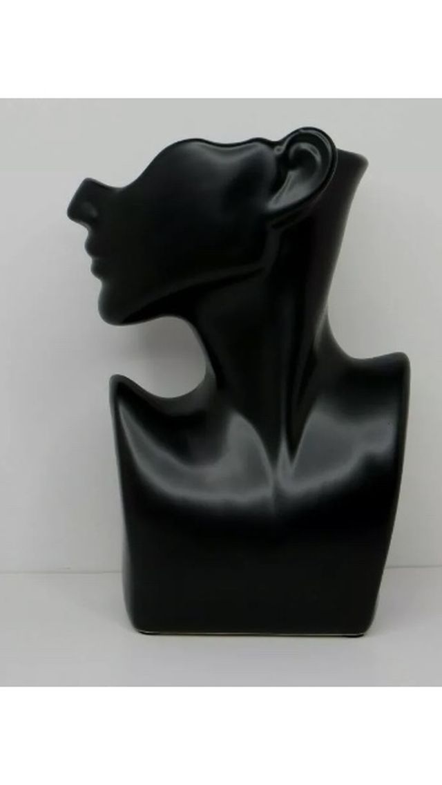 Large Half Body Face Ceramic Flower Pot Shiny Black Figure Home Decor 12 inch