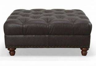 Tufted Dark Brown Square Leather Ottoman