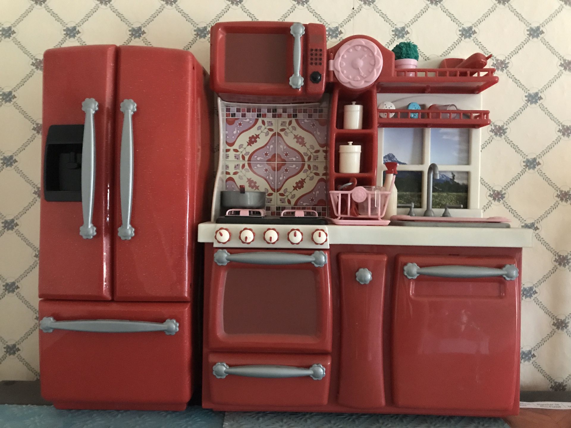 Our Generation Red Kitchen Retired with Accessories and extra food