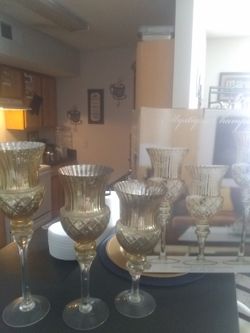 Brand new hurricane candle holders (gold Glass)