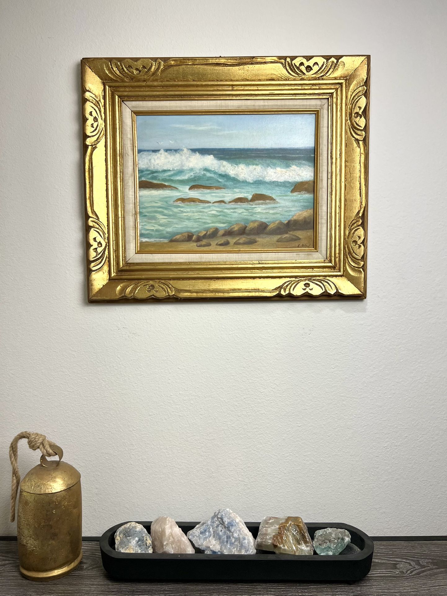 Beautiful Vintage Original Seascape Oil Painting on Canvas 24"x21" - Signed / Beautiful Ornate Gold Frame / Coastal Ocean Waves