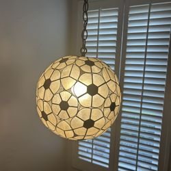 Mid Century Modern Brass Capiz  Shell globe Lamp Light Hanging Chandelier Retro Vintage rare Fine Coastal Boho MCM Organic Lamp Fixture 1960’s  