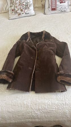 NY&Co Genuine Suede Leather Jacket Boho Faux Fur Coat Large