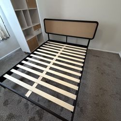 Queen Bed frame With Rattan Headboard 