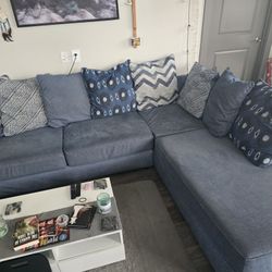 Dark Blue Sectional Couch and Matching Oversized Chair