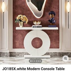 Jo185X) White Modern Console Table Geometric Base 40 Inch
