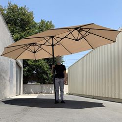 (New in Box) $95 Large 15 FT Double Sided Umbrella Outdoor Patio, Tan color (Weight base not included)