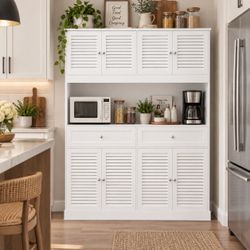 White Kitchen Pantry Cabinet with Louvered Doors