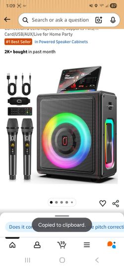 Karaoke Machine, Portable Bluetooth 5.3 Speaker with 2 Wireless Microphones for Adults, PA System with Pitch Correction & Echo Adjustment, Supports TW
