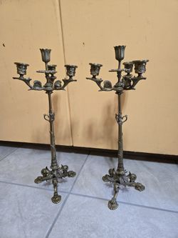 Set of two vintage bronze candelabra heavy READ