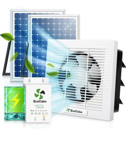 Solar Fan 10" with Smart Thermostat and Battery for Greenhouse Solar Powered Shutter Fans, Adjustable Temp Control, 2PCS 15W Bifacial Panels, for Gree