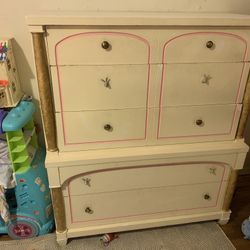 Hand Painted Dresser White Pink Bunny Cloud Cute Kawaii Theme