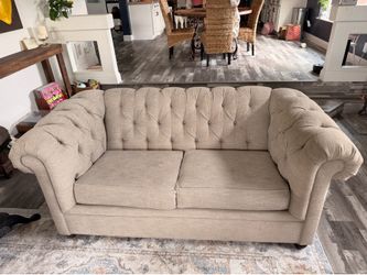 Pottery Barn Tufted Sofa + Loveseat Set Neutral Beige