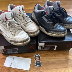 Set Of 2 Pairs NIKE AIR JORDAN 3 RETRO BLACK WHITE CEMENT SIZE 10