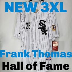 New Men's 3XL Frank Thomas Majestic 2014 Hall Of Fame Pinstripe Home Jersey 75 Year Patch  Size 56