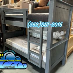 Twin Bunk Bed Grey With Mattresses Colchones Nuevos Bonitos Litera  