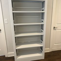 Sleek White Metal Adjustable Shelving Unit / Modern Bookcase – About 69” Tall