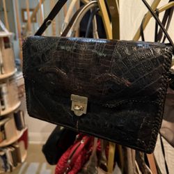 Vintage Black Crocodile Handbag 