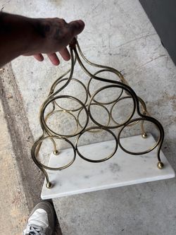 Gold Metal and Marble Wine Rack