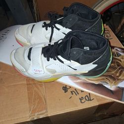 Used Nike Air Jordan Zion 2 'Dynamic Turquoise' basketball shoes in a white, black, volt, and dynamic turquoise colorway. 
Dive deeper in AI Mode