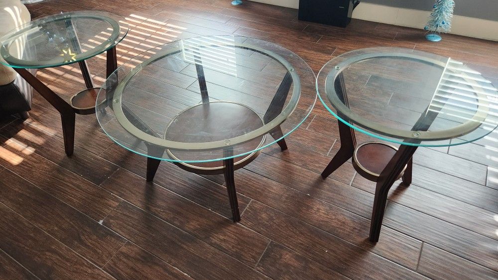Glass Tables /coffee Table, 3 Piece Set