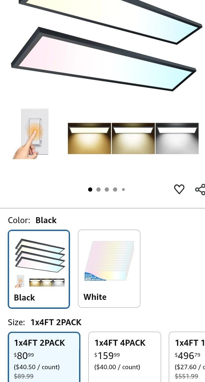 AIKVSXER 1x4 LED Flat Panel Light Surface Mount Ceiling Light Black, 5500LM 50W TRIAC 10-100% Dimmable, 3000/4000/5000k Selectable 120V LED Light Fixt