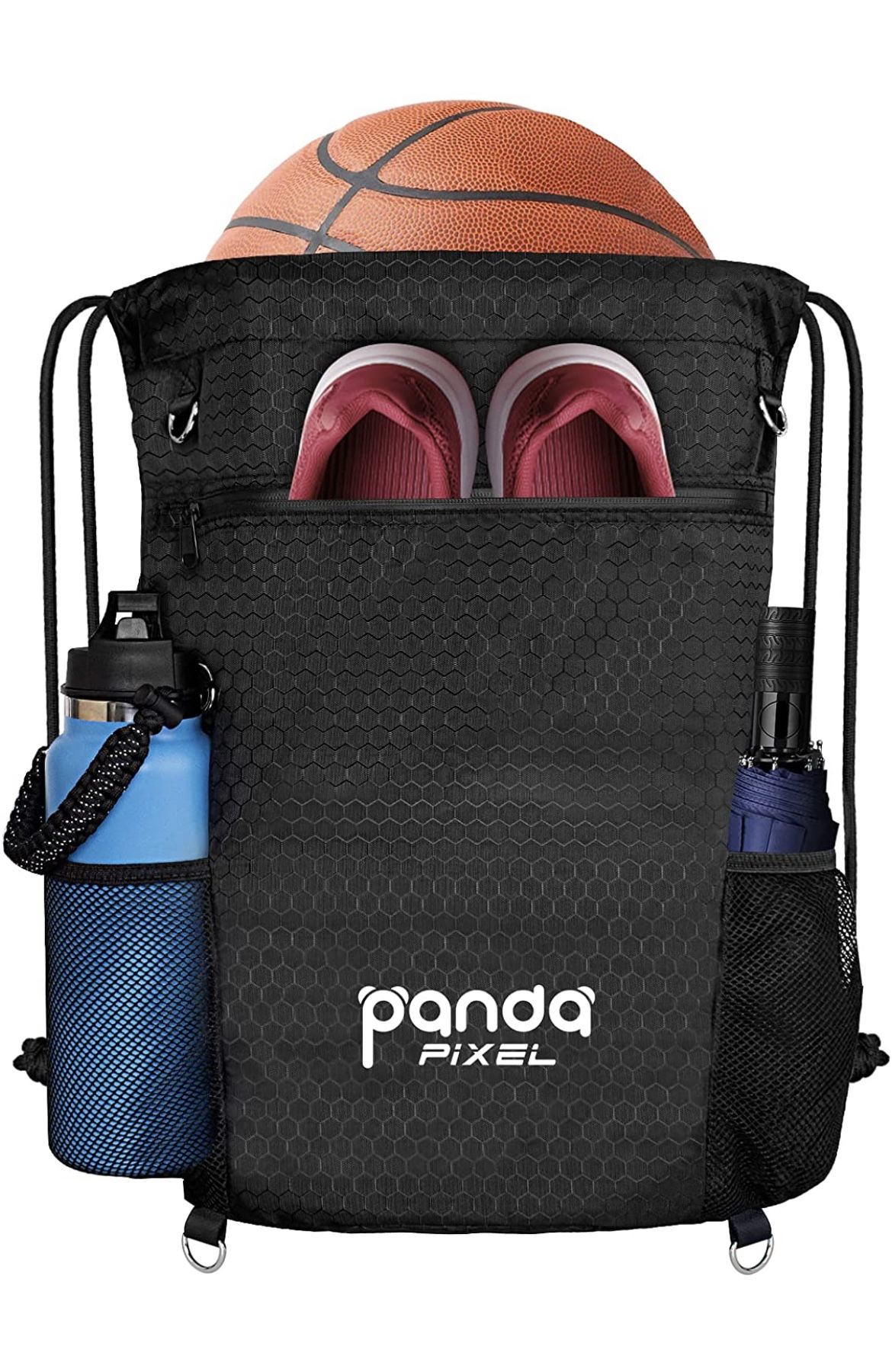Pixel Panda Water-resistant Drawstring Bag with Shoe Compartment