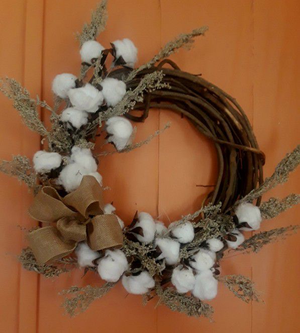 Cotton stem grapevine wreath