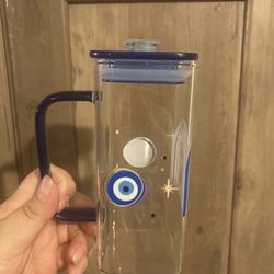 Cute glass cup with straw and lid 🧿🪬