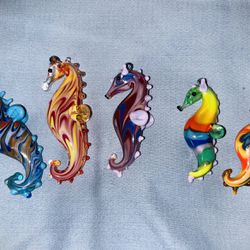 Painted Hand blown Glass Seahorse Charms