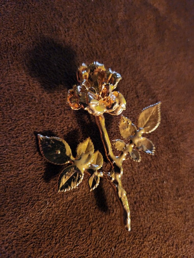 Beautiful Actual Live Rose Dipped In Gold Brooch