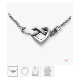 Sterling Silver, 17 inch Heart Knot Necklace