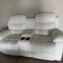 2 Pc White Reclining Sofa