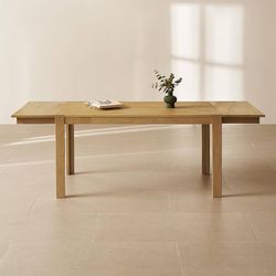 mopio Logan Solid Wood 91" Extendable Dining Table, Modern Farmhouse Solid Rubberwood with Light Wire Brush for Dining Room and Kitchen