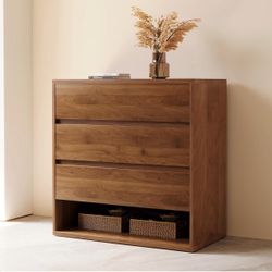 29.52" Mid Century Modern Nightstand, 3-Drawer Bedside Table with Open Shelf, Bedroom Dresser & Living Room Storage Cabinet for Entryway or Small Apar