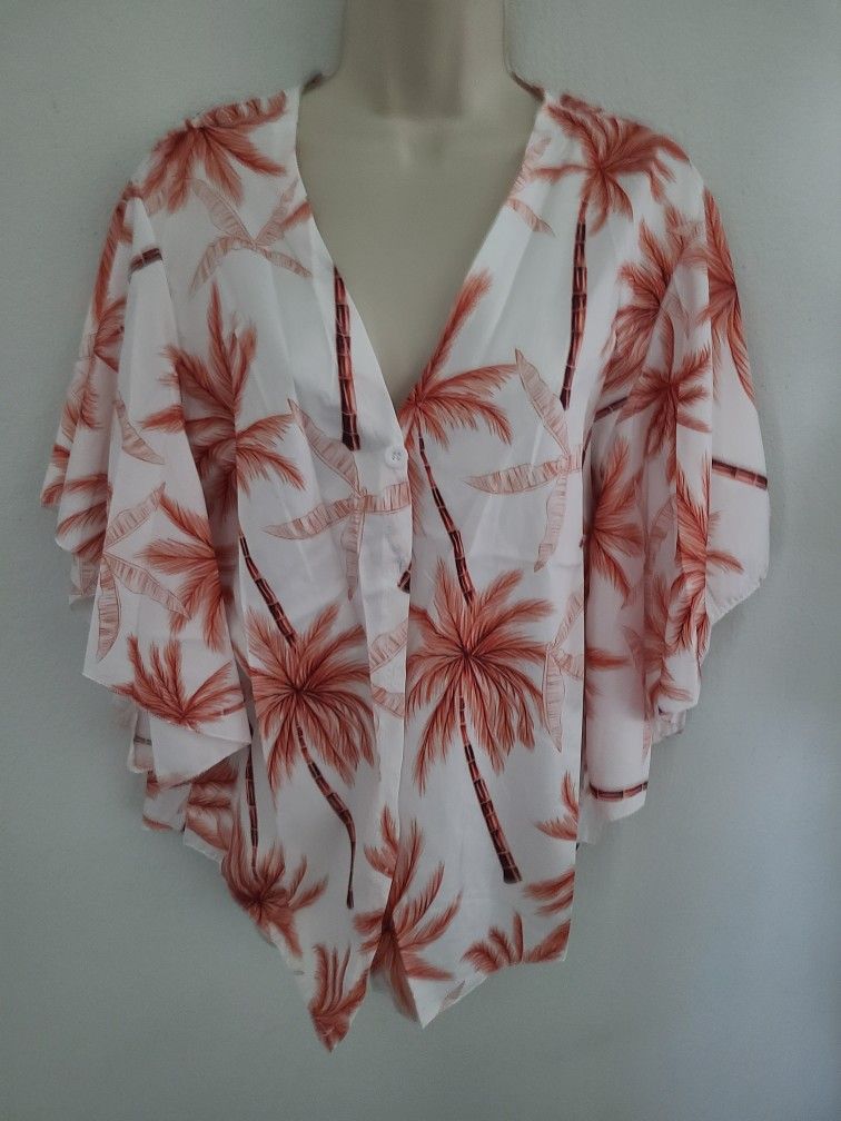 CBR Boutique Blouse/ Jacket Lightweight Tropical Print NWTs Sz M