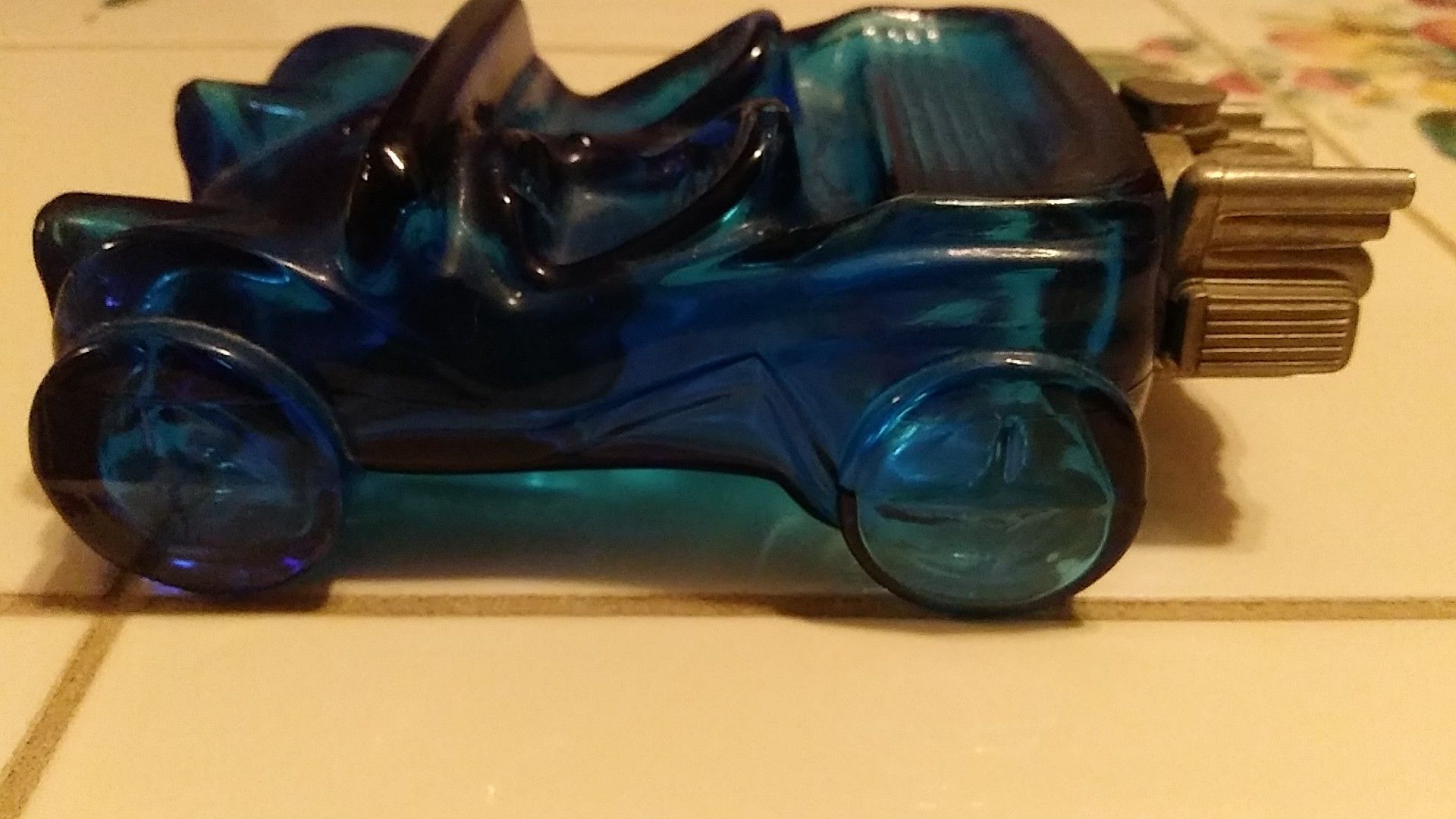 Blue buggy sport car decanster. Vintage