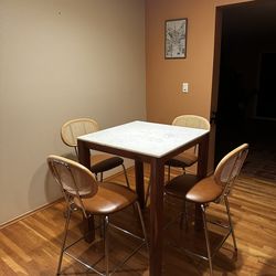 Real Marble Nook Table and 4 Wicker Chairs