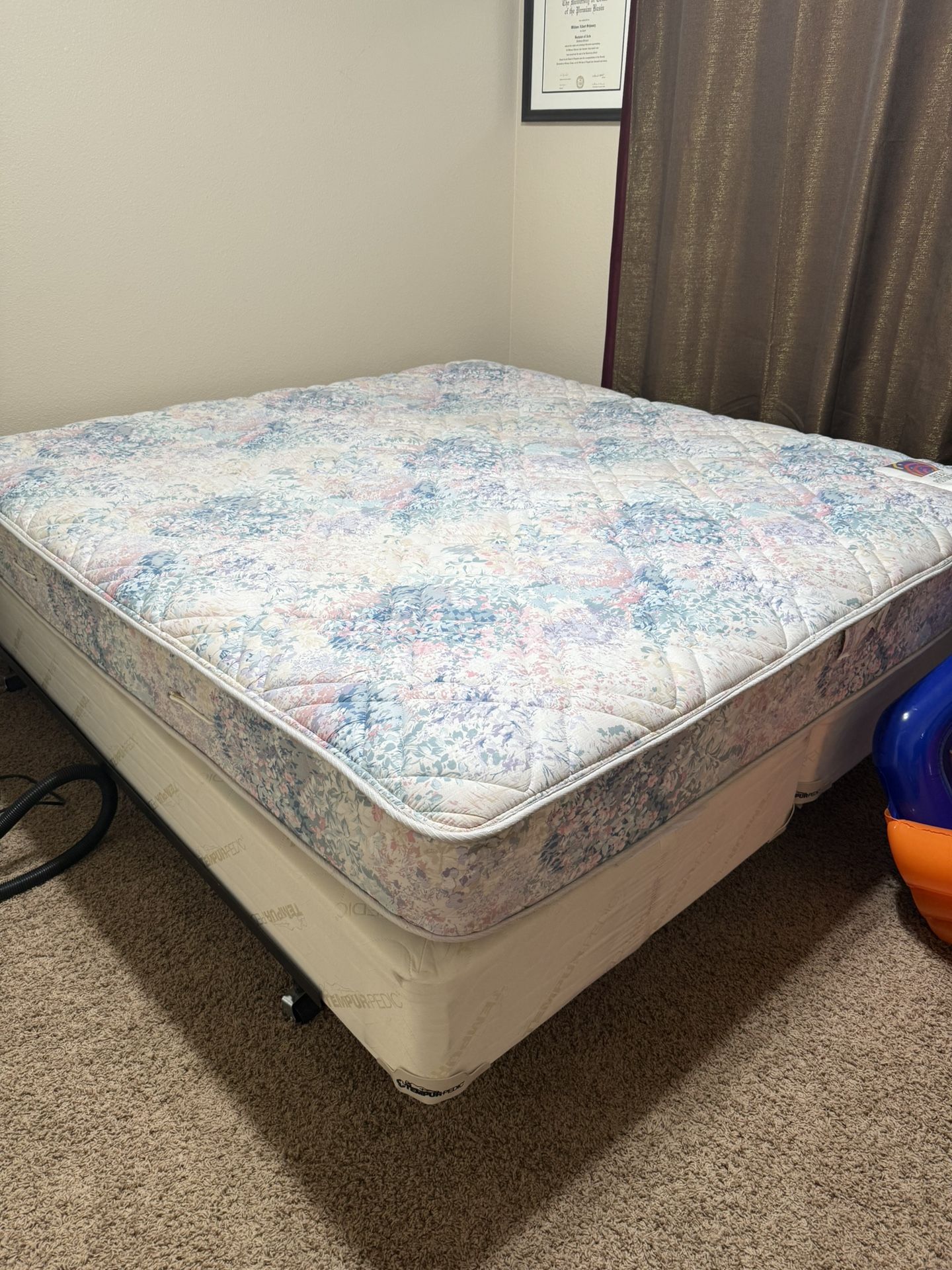 King Size Bed Frame, Tempurpedic Box Springs and Sealy Posturpedia Plush Mattress