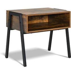 Industrial Nightstand Night Stand End Table Stackable Steel Frame Accent Rustic Brown JV10545CF-1