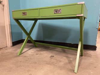 Spring Green 2 Drawer Writing Desk with Crossed Legs and Silver Accents