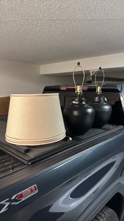 Two Black Lamps With Shades 